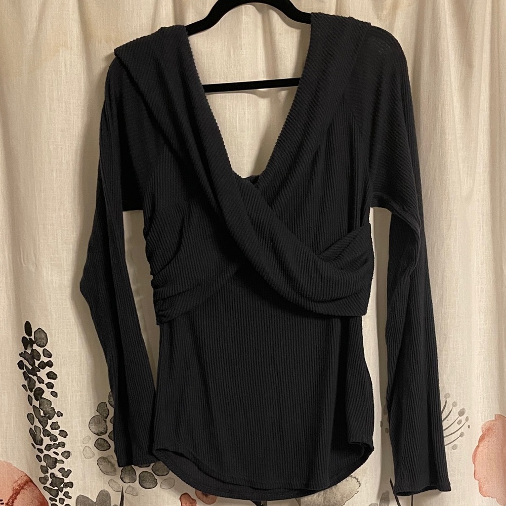 Free People Black Ribbed Top Size Large